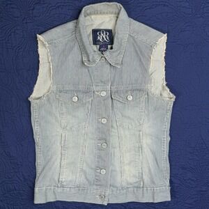 Y2K Rock & Republic Denim Conductors Vest Womens S Blue White Striped Sleeveless